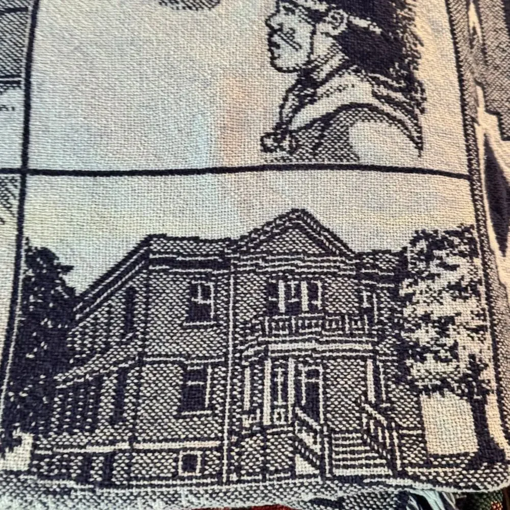 VTG Pawhuska Oklahoma Tapestry Throw Osage County NAVY BLUE 45x64, Fringe READ